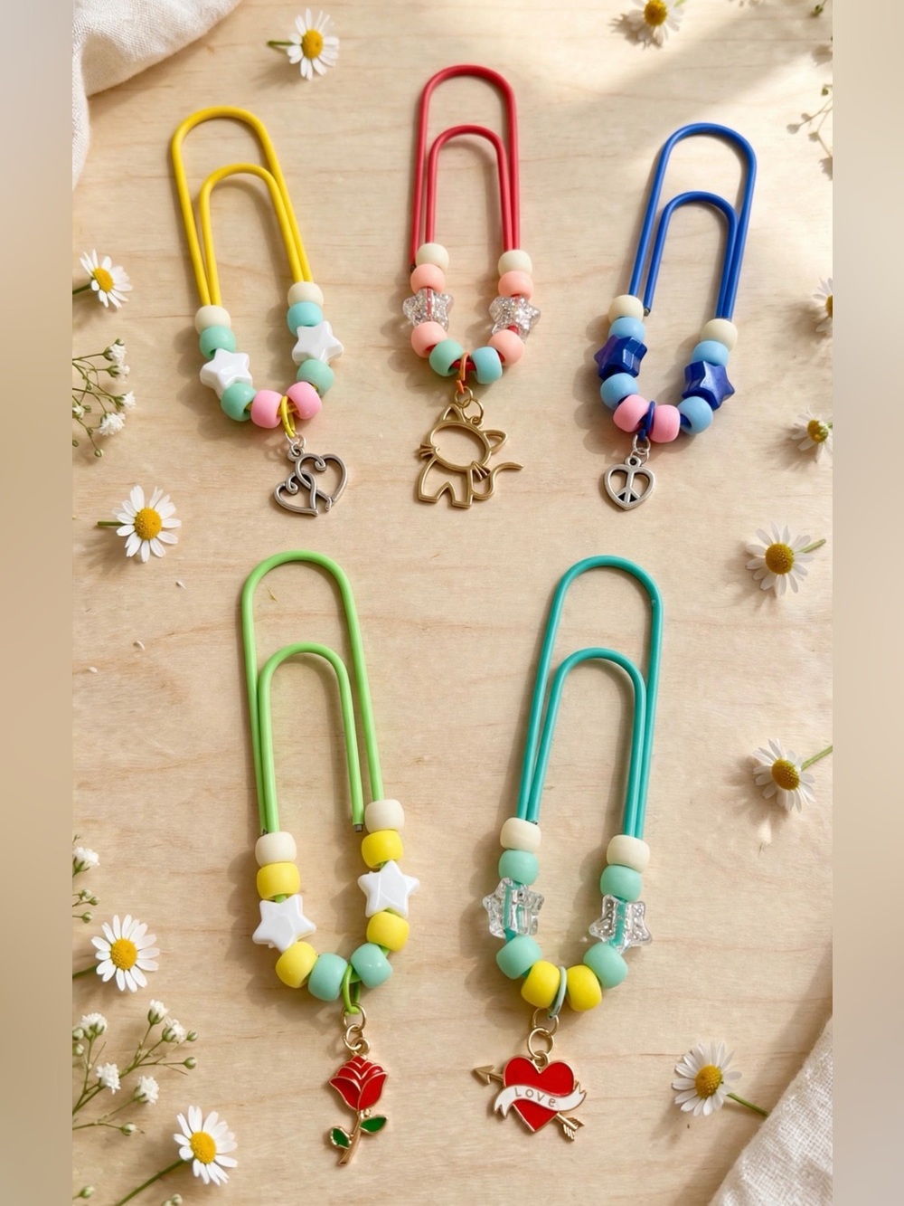 Jumbo paper clip Kids Colorful Beaded Paperclip Charms - Assorted Pastel (Set)
